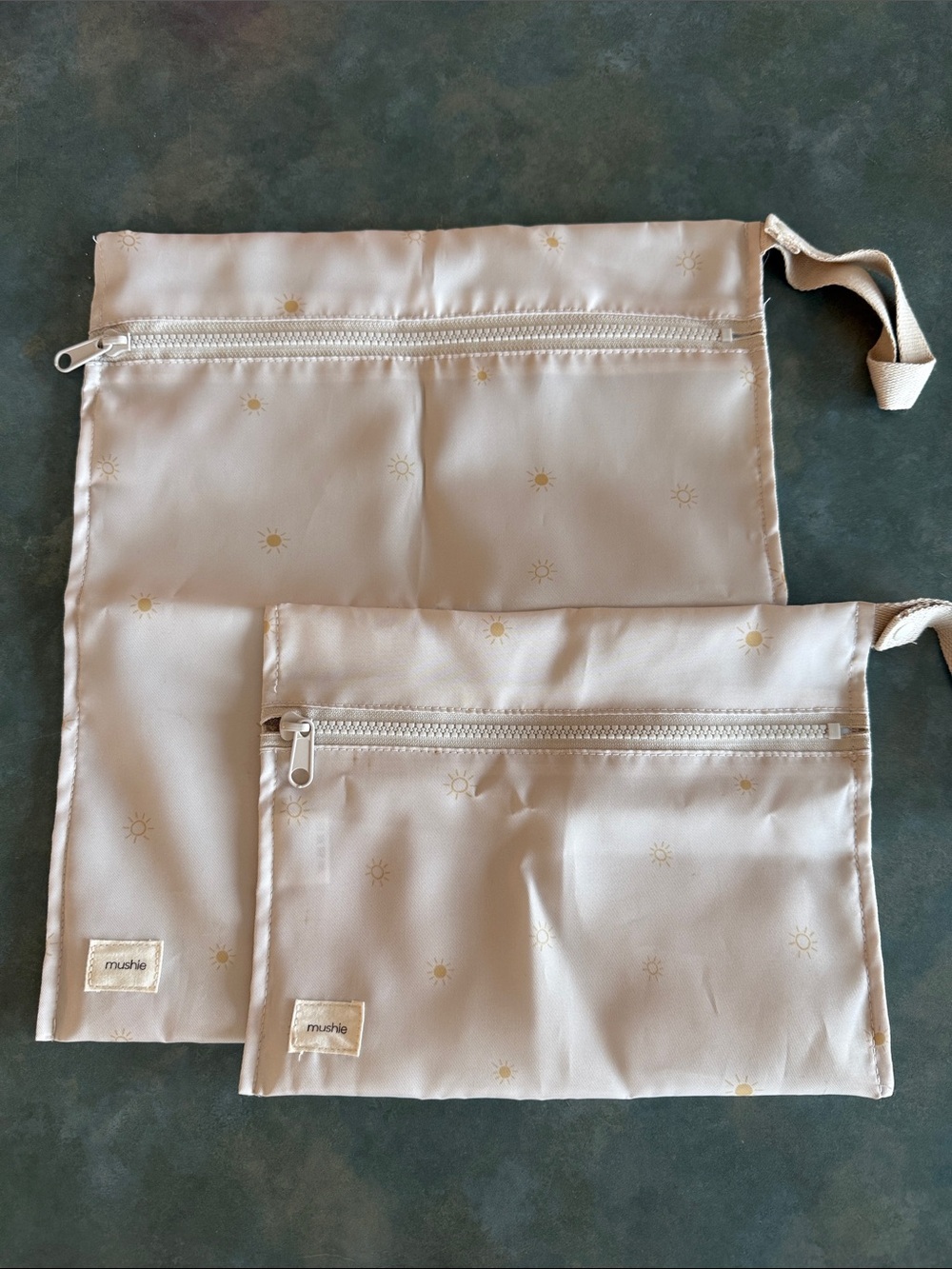 Mushie Sun Print Wet/Dry Pouch Set - Beige